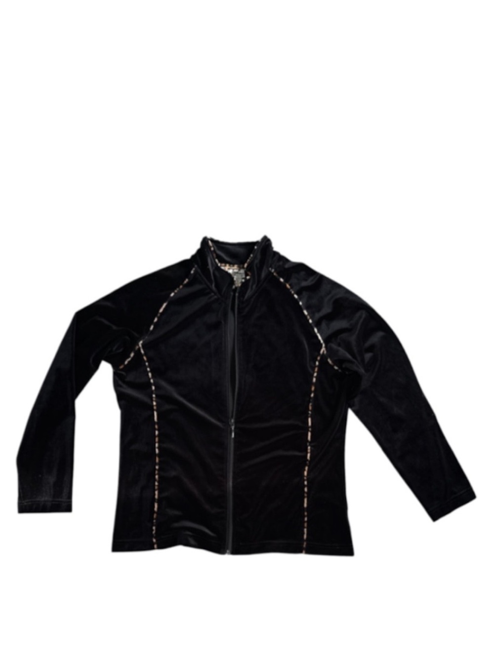 Coldwater Creek Black Velvet Zip Jacket with Metallic Trim